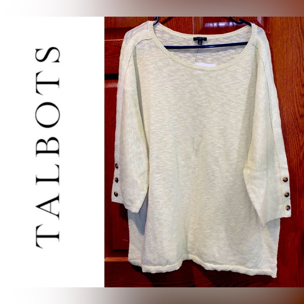 NWT Talbots Plus 2X Button Cuff Slub Pullover